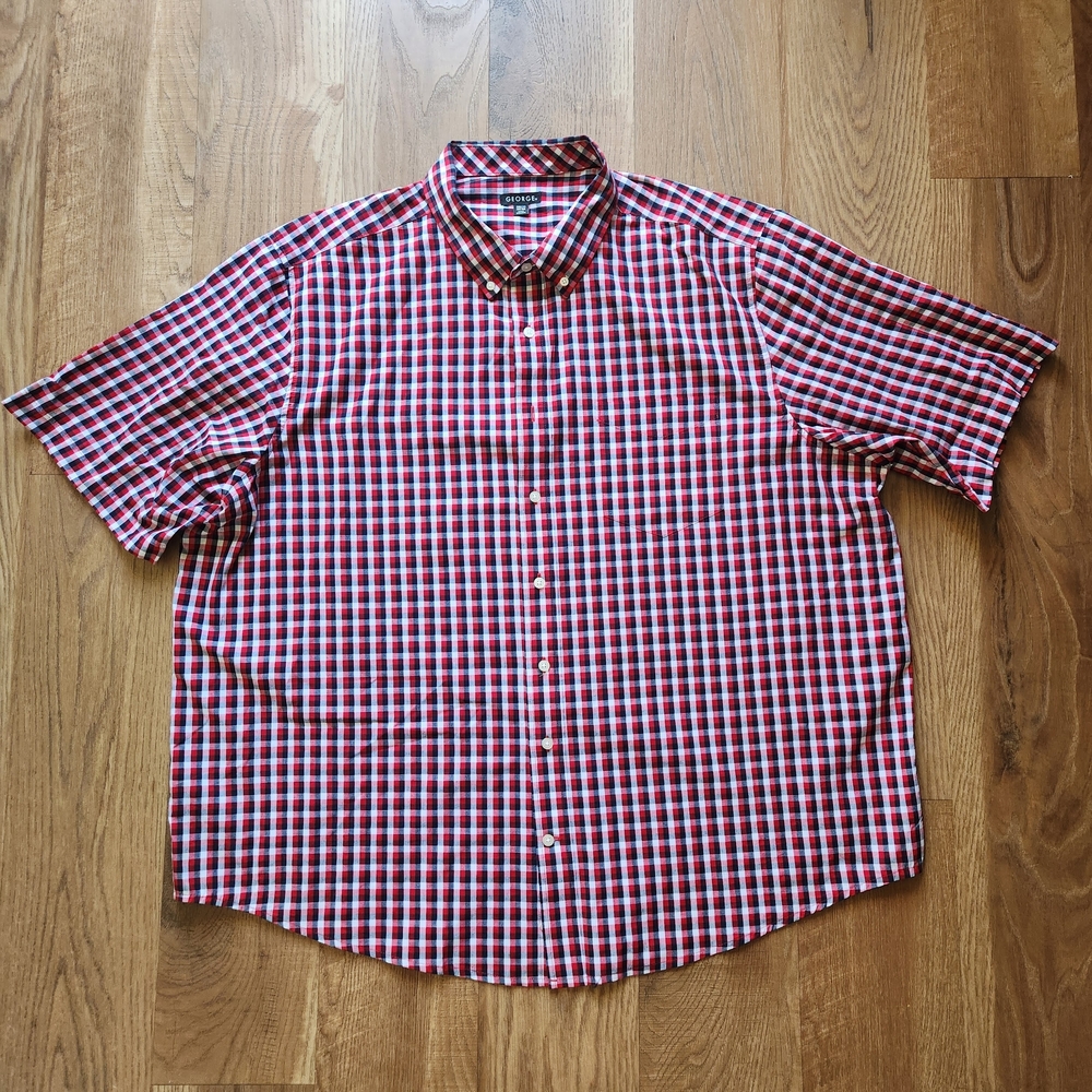 George Men's Red and Black Plaid Button Down Shirt